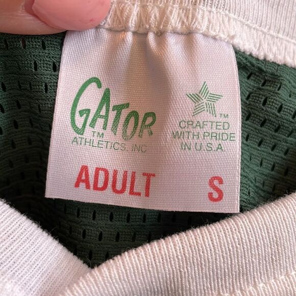 Nwot Vtg 80s Gator Athletics dark green mesh jersey T-shirt with white trim - Picture 7 of 8